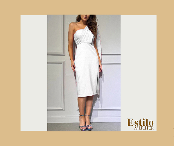 Vestido alfaiataria off white midi