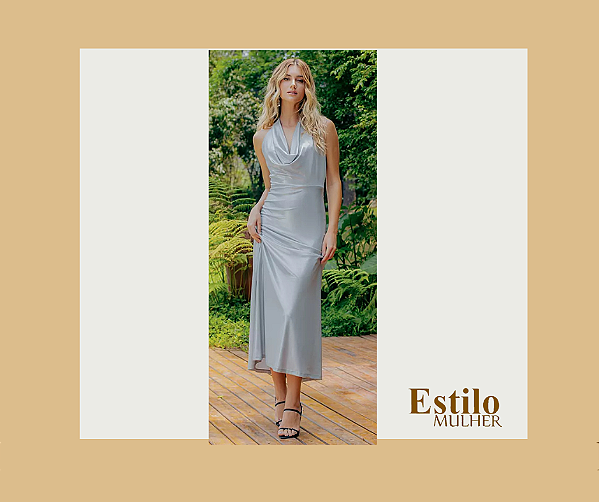 Vestido midi prata frente única