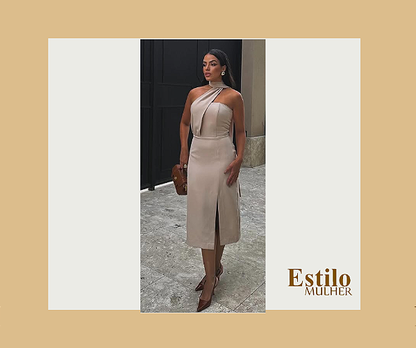 Vestido midi nude alfaiataria