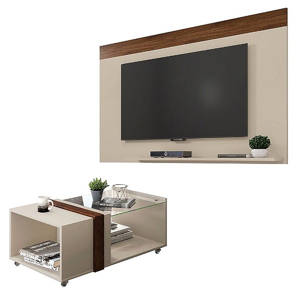 Conjunto Sala De Estar Painel Para TV Com Mesa Malha Caemmun