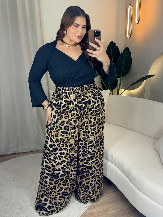 Calça Pantalona Animal Print