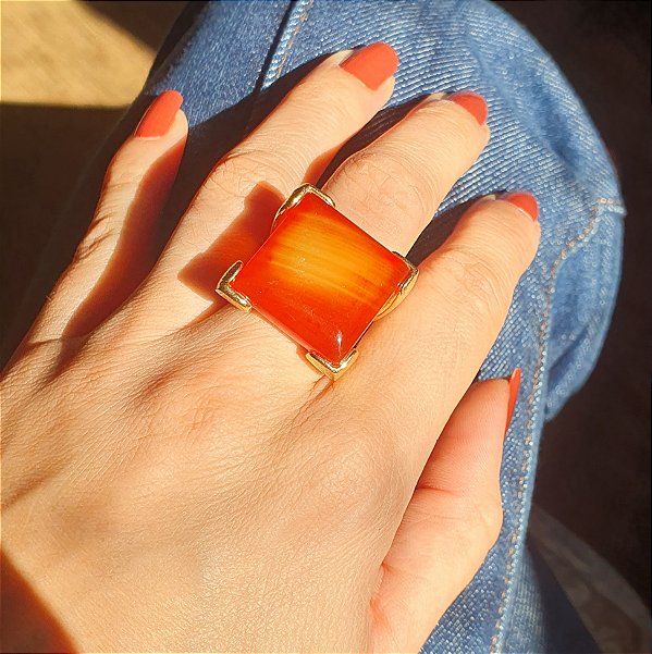 Anel com Pedra Ágata Vermelha