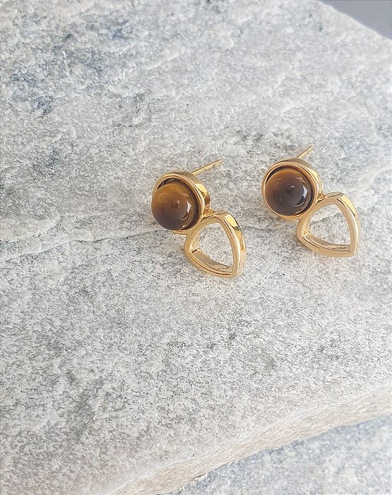 Brinco Aro Triângulo com Olho de Tigre