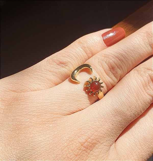 Anel Sol e Lua com Ágata Vermelha