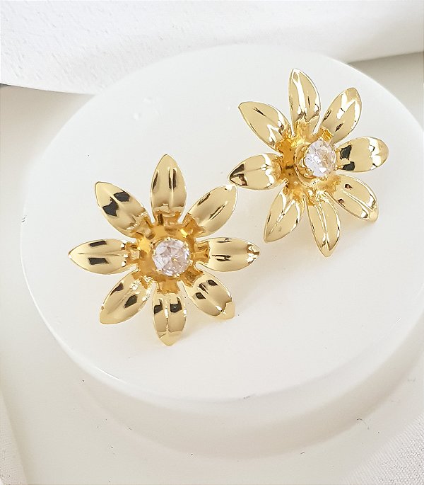 Brinco Flor com Zircônia