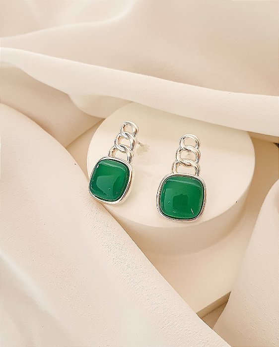 Brinco Pedra Agata Verde