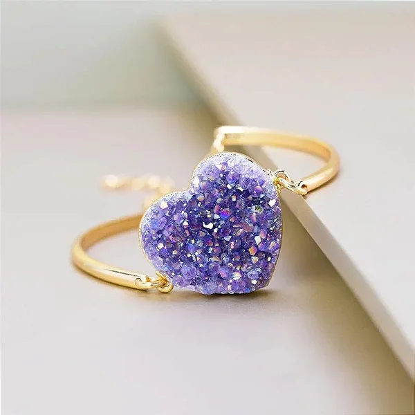 Pulseira Coração de Drusa de Ametista