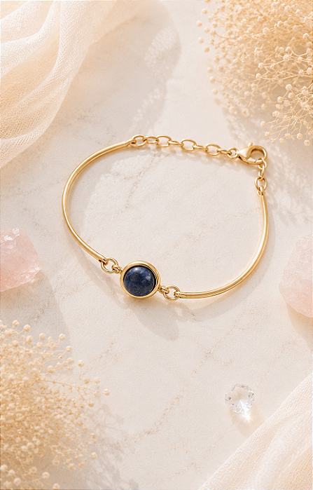 Pulseira de Aro com Pedra Sodalita