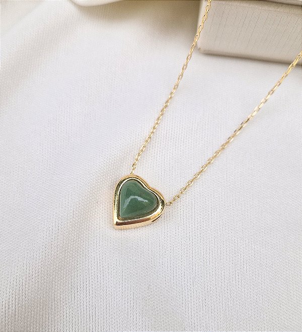 Colar Quartzo Verde Coração