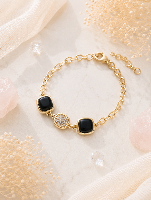 Pulseira Ágata Preta com Zircônias