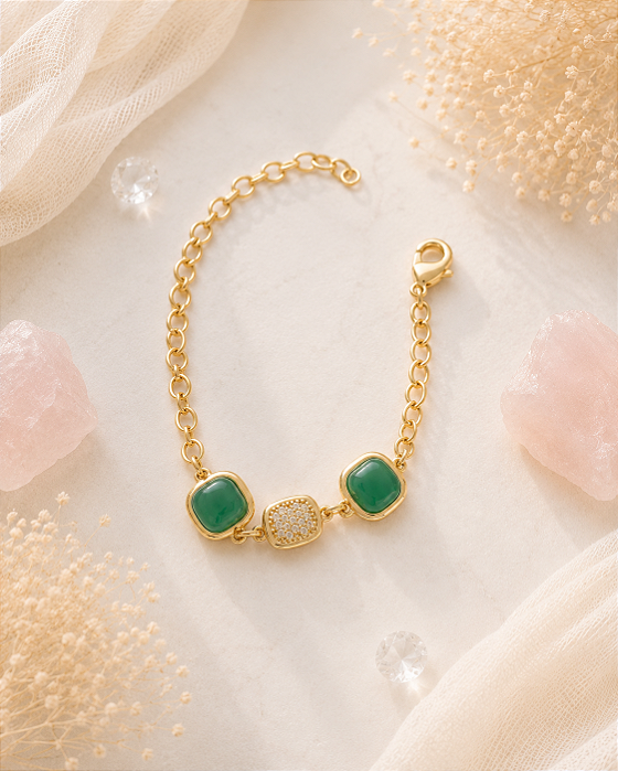 Pulseira Ágata Verde com Zircônias