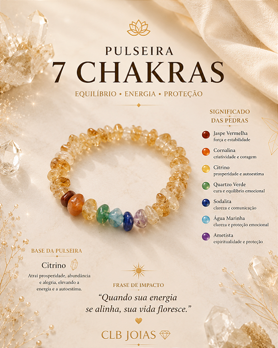Pulseira 7 Chakras com Base de Citrino