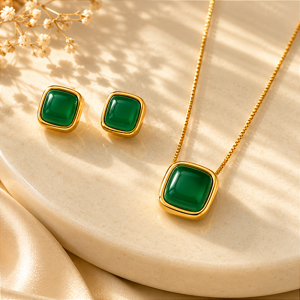 Conjunto Ágata Verde Quadrada