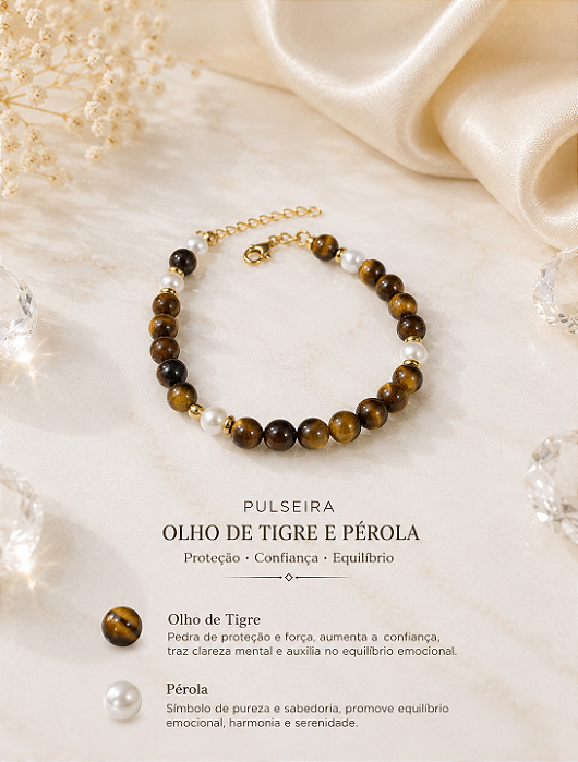 Pulseira Olho de Tigre com Pérola Natural