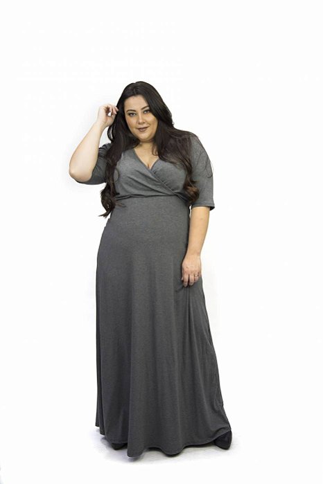 vestido longo decote v