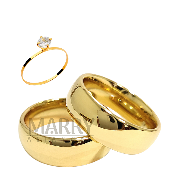 PAR ALIANÇA DE CASAMENTO BOLEADA 8MM TUNGSTÊNIO BANHADAS COM OURO 18K -  Marry Alianças