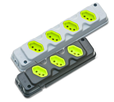 TOMADA EM BARRA ROBUST 2T - 2P+T - CINZA/VERDE - EMBALADA