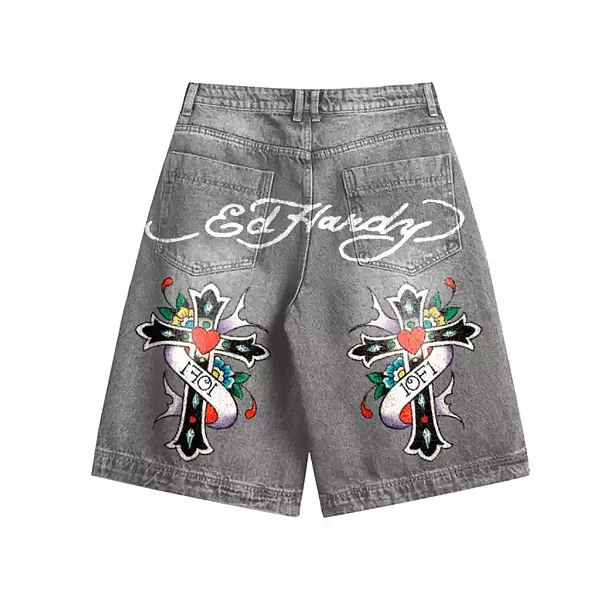 1of1 Ed Hardy "N1RVANA" Jorts Jeans Cinza