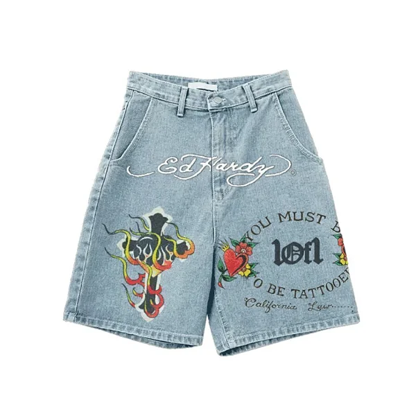 1of1 Ed Hardy "N1RVANA" Jorts Jeans Azul
