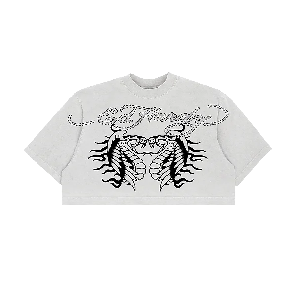 T-Shirt Cropped Ed Hardy  "Two Headed Snake" White