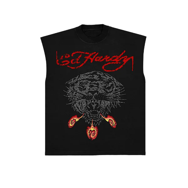 Sleeveless Tee Ed Hardy "Tiger Fireball" Black