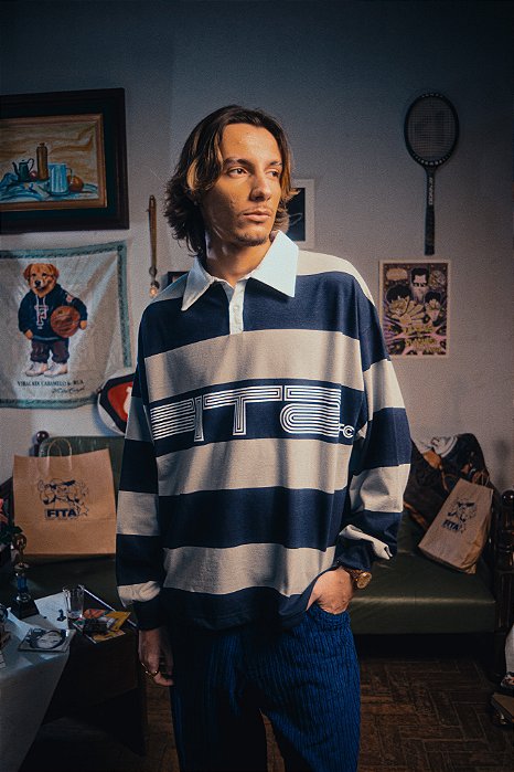 Polo Manga Longa Fita Boy Azul