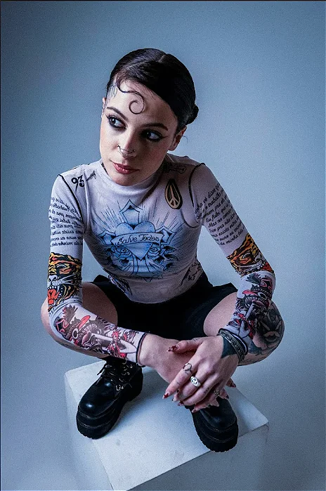 Tule Feminino Bege "Tattooed Skin 2" Ed Hardy x Matuê