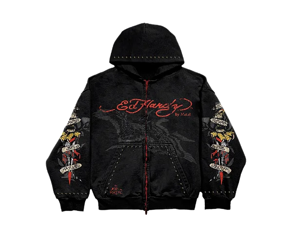 Moletom Zip Up Preto "By Matuê" Ed Hardy x Matuê
