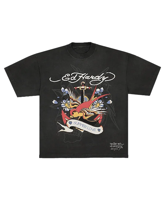 Camiseta Preta "Andorinha Love" Ed Hardy