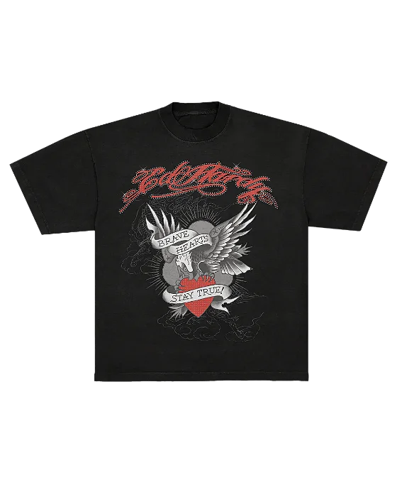 Camiseta Preta "Brave Hearts" Ed Hardy