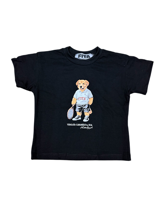 Camiseta Infantil Oversized Fita Corp ViraLata Caramelo Preta