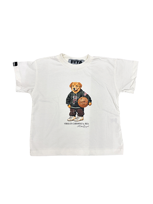 Camiseta Infantil Oversized Fita Corp ViraLata Caramelo Off White