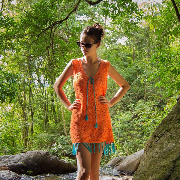Saída de Praia Vestido Tricot com Tassel