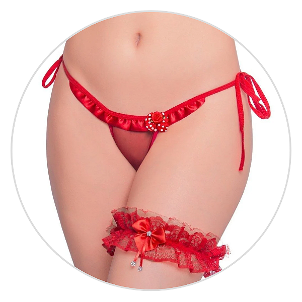 PERSEX DE PERNA RENDADO LARGO COM LAÇO VERMELHO