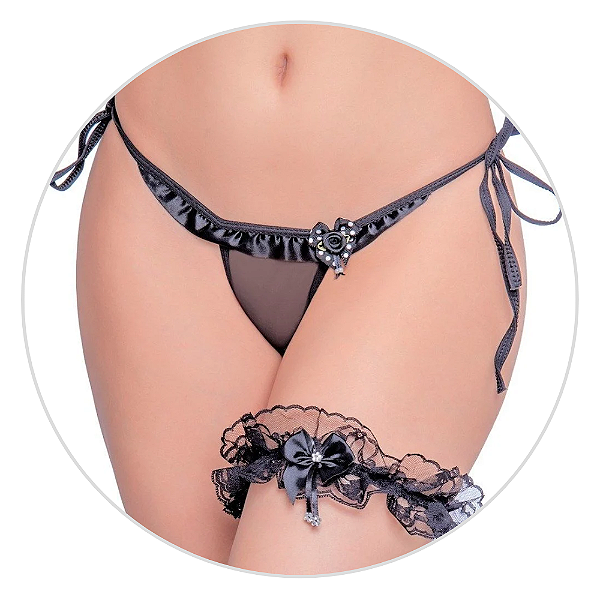 PERSEX DE PERNA RENDADO LARGO COM LAÇO PRETO