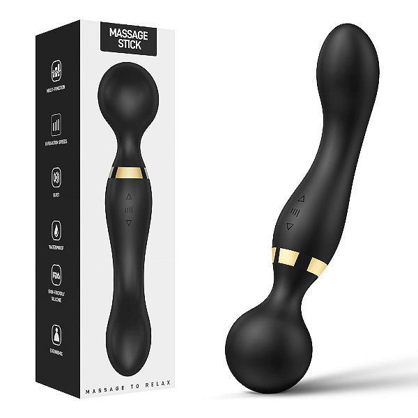 VIBRADOR RECARREGÁVEL DUPLA ESTIMULAÇÃO COM 20 MODOS E 8 NÍVEIS DE VELOCIDADES MASSAGE STICK PRETO