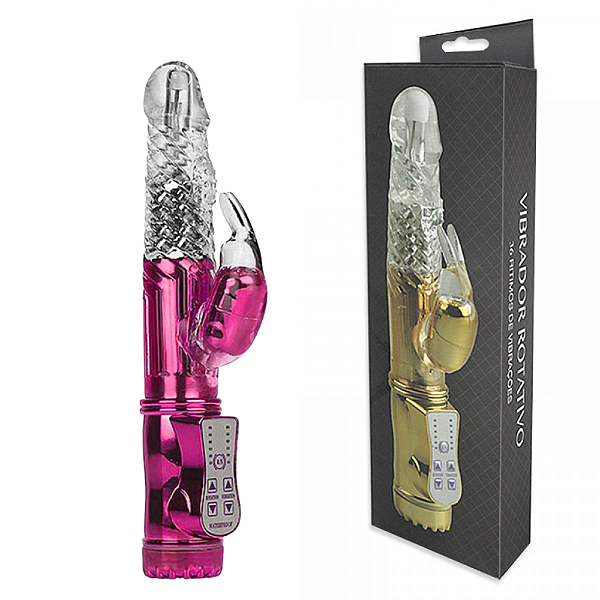 VIBRADOR RECARREGÁVEL ROTATIVO COM 36 FUNÇÕES VIBRATÓRIAS E CONTROLE DE ROTAÇÕES RABBIT ROSA