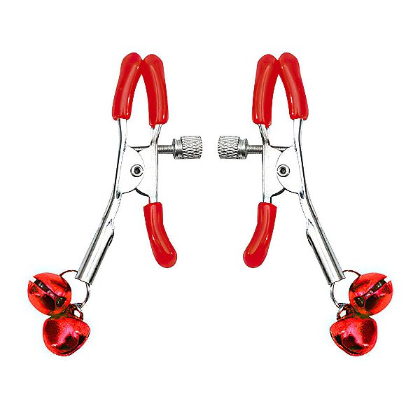 GRAMPOS PRENDEDORES DE MAMILOS COM GUIZOS E REGULADORES DE PRESSÃO VERMELHO