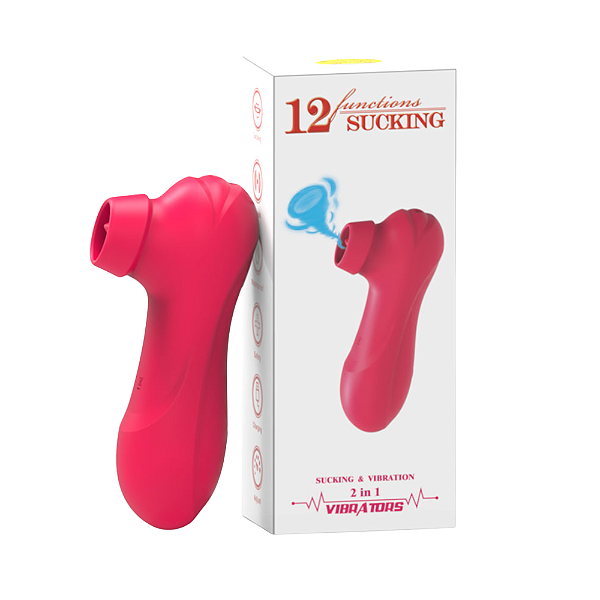 VIBRADOR SUGADOR RECARREGÁVEL 2 EM 1 COM 12 MODOS DE SUCÇÕES E 12 VIBRAÇÕES COM LÍNGUA ESTIMULADORA SUCKING VERMELHO