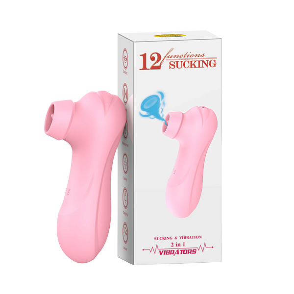 VIBRADOR SUGADOR RECARREGÁVEL 2 EM 1 COM 12 MODOS DE SUCÇÕES E 12 VIBRAÇÕES COM LÍNGUA ESTIMULADORA SUCKING ROSA