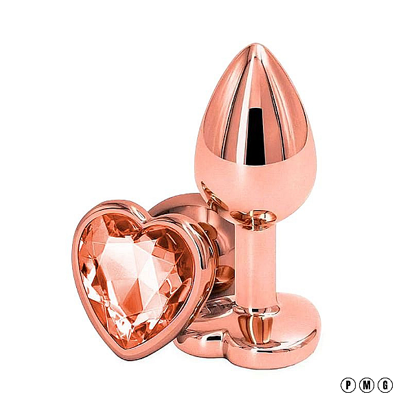 PLUG ANAL DE METAL ROSÊ COM JOIA CORAÇÃO TAMANHOS