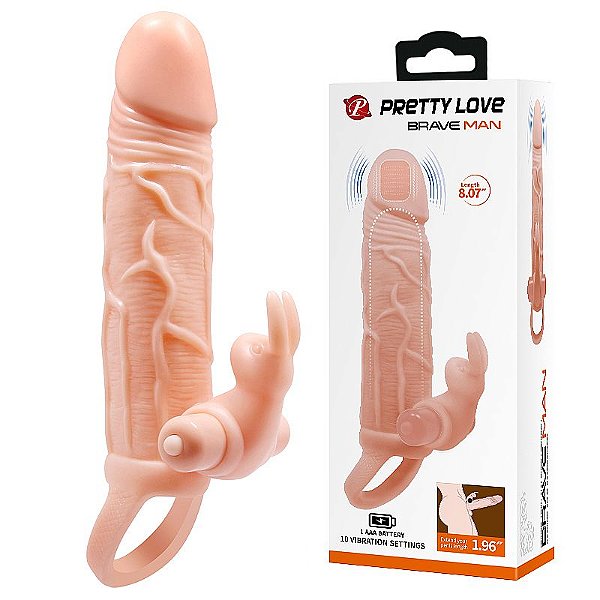 CAPA PENIANA VIBRATÓRIA EXTENSORA COM 10 MODOS DE VIBRAÇÕES 17CM COM ESTIMULADOR CLITORIANO E ANEL RETARDADOR