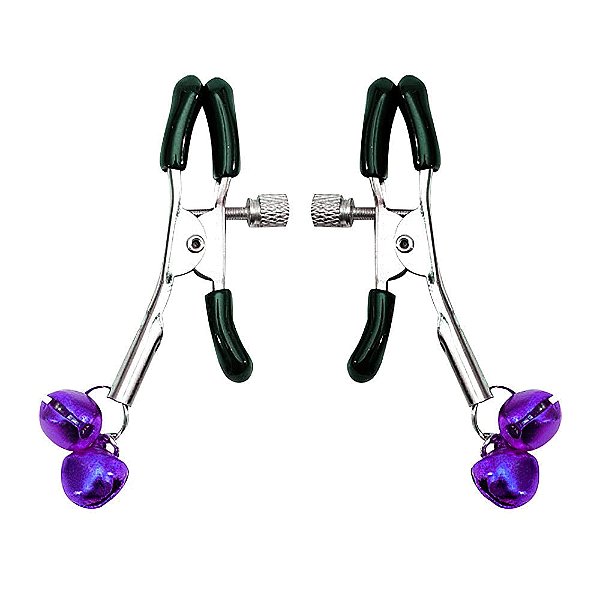 GRAMPOS PRENDEDORES DE MAMILOS COM GUIZOS E REGULADORES DE PRESSÃO ROXO