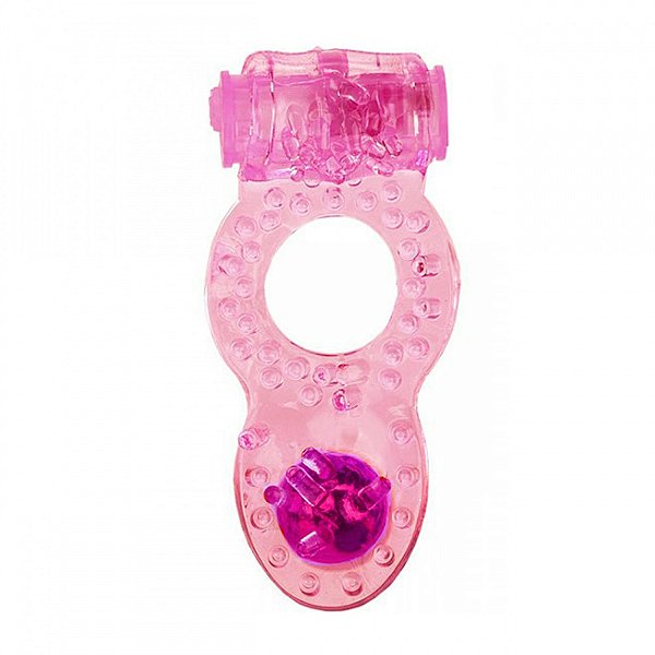 ANEL PENIANO VIBRADOR COM TRIPLA ESTIMULAÇÃO ROSA