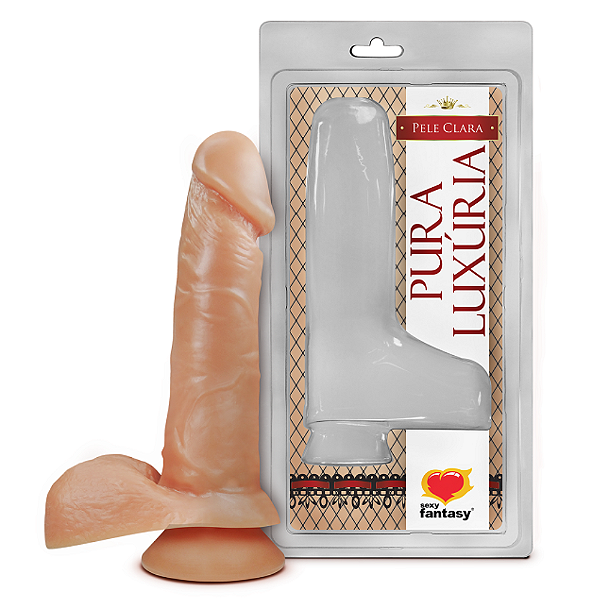 PRÓTESE REALÍSTICA EM SILICONE 16 X 3,5CM COM ESCROTO E VENTOSA BEGE PURA LUXÚRIA