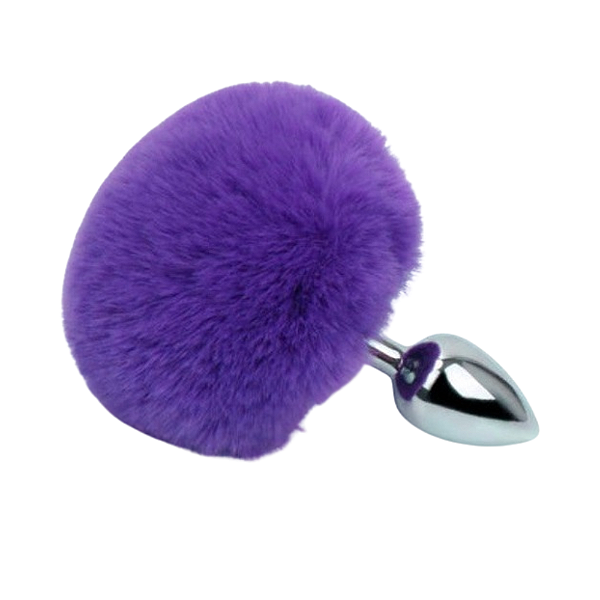 PLUG ANAL DE METAL CROMADO RABO DE COELHO ROXO