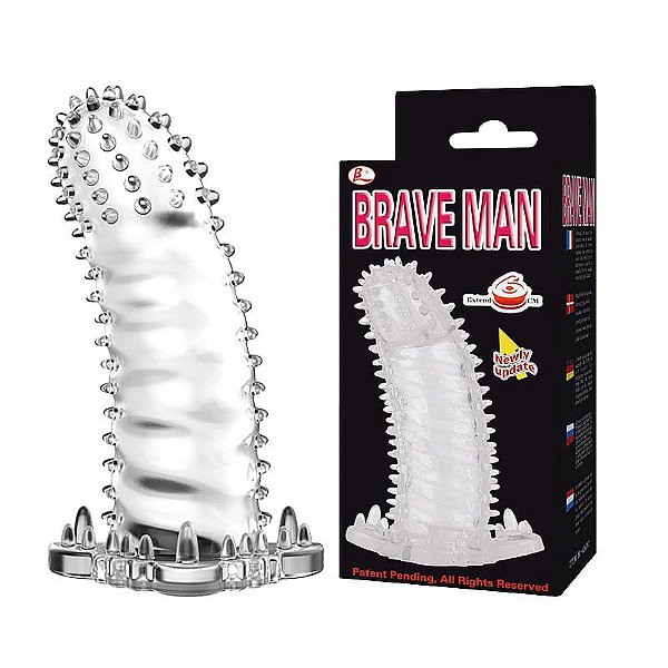 CAPA PENIANA SUPER TEXTURIZADA 14CM COM ESTIMULADORES E AUMENTO DE 2CM BRAVE MAN