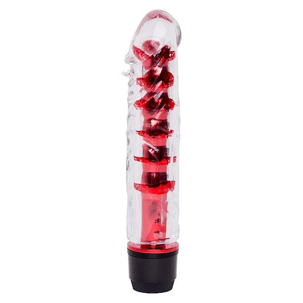 VIBRADOR PÊNIS EM JELLY TRANSLÚCIDO 15,5CM MULTIVELOCIDADES VERMELHO