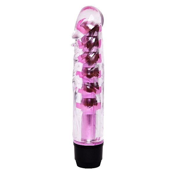 VIBRADOR PÊNIS EM JELLY TRANSLÚCIDO 15,5CM MULTIVELOCIDADES ROSA