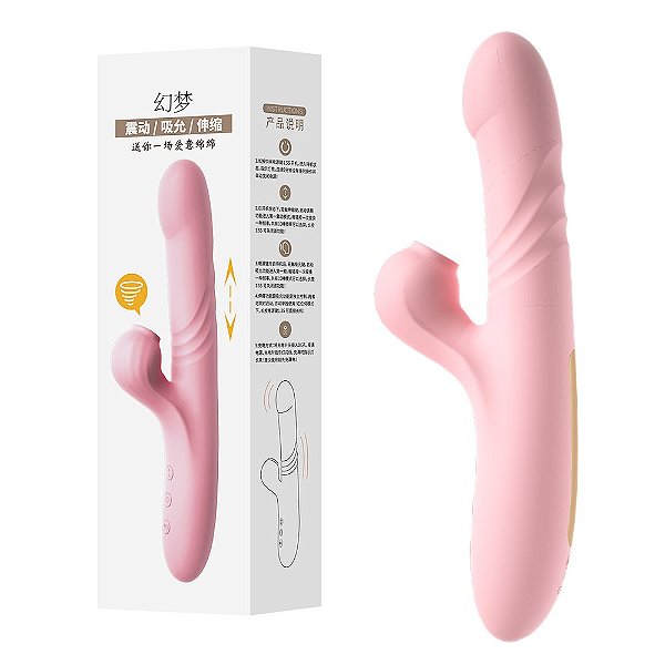 VIBRADOR RECARREGÁVEL DUPLO COM 10 MODOS DE VAI E VEM E 10 PULSAÇÕES PARA O CLITÓRIS LILO ROSA